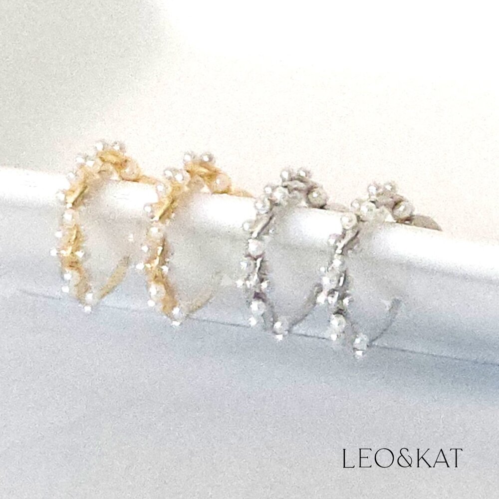 Gold & Silver Pearl Garland Huggie Earrings. 925 Sterling Silver. #1073